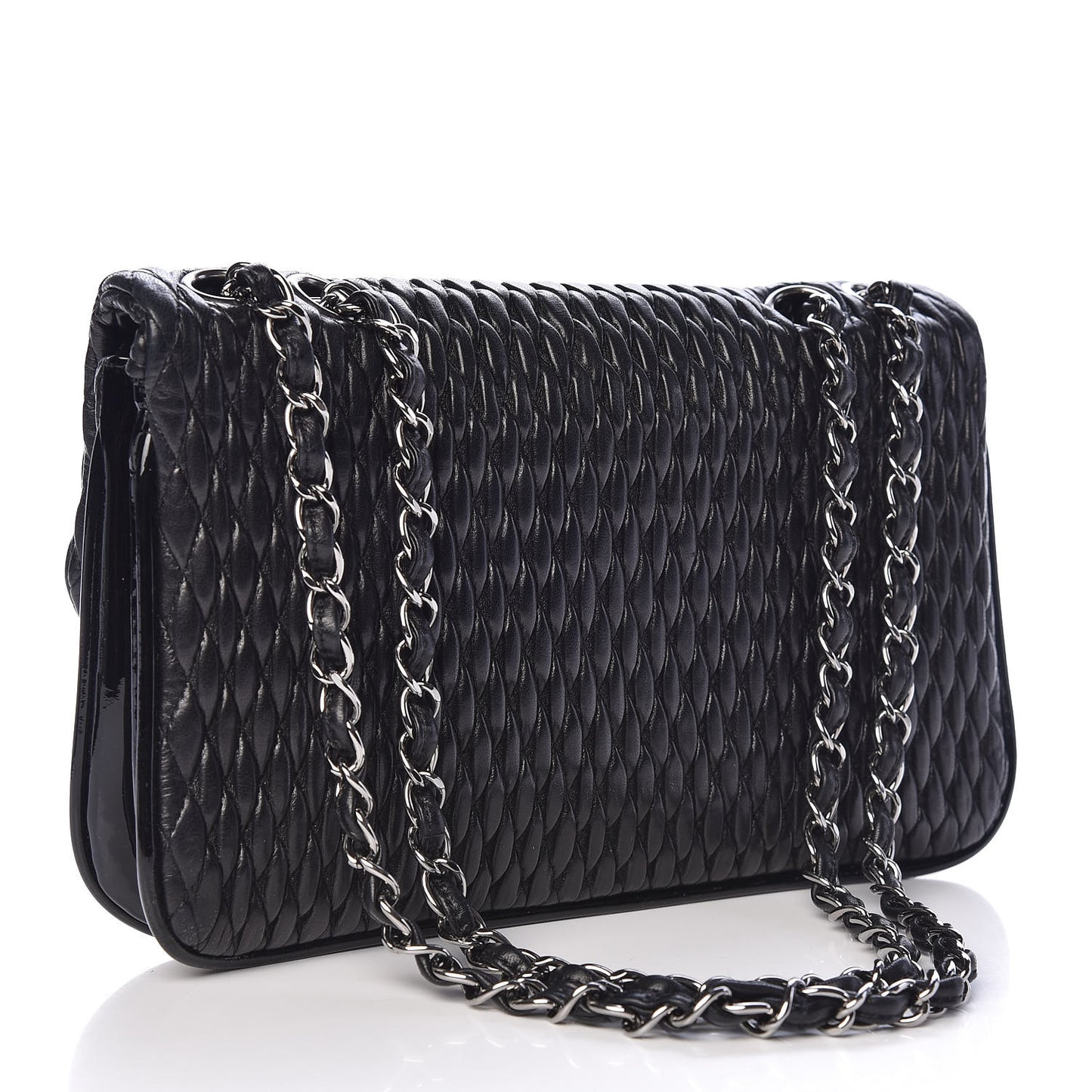 Vinyl Lambskin Quilted Shoulder Flap Black