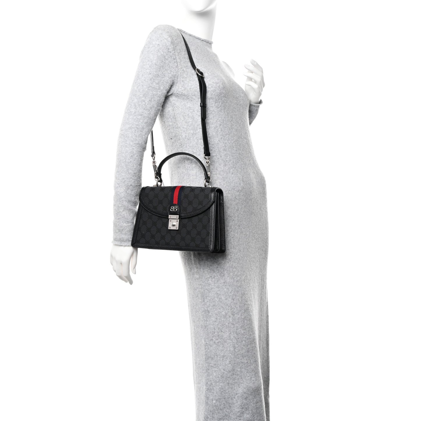 X BALENCIAGA BB Supreme Monogram Web Small Top Handle Bag Black