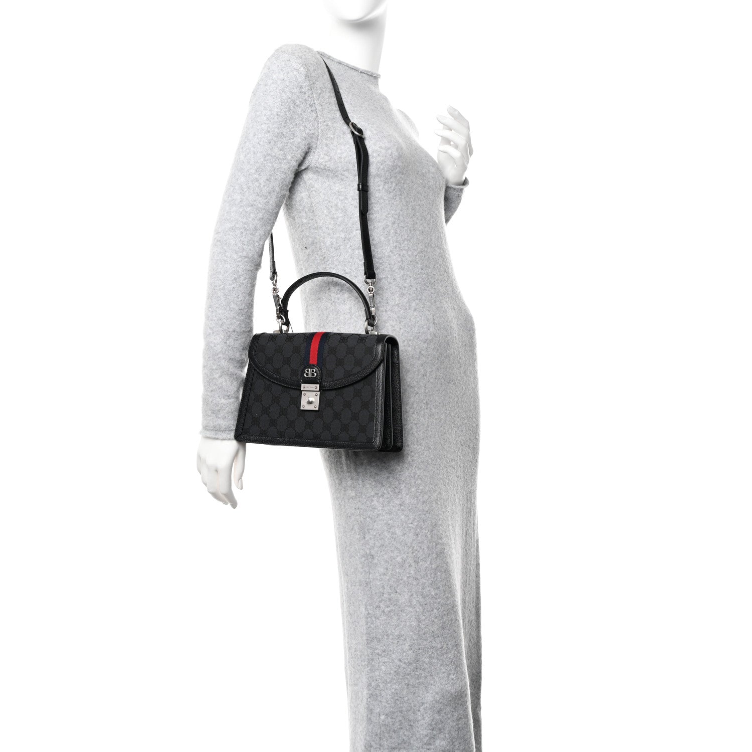 Gucci X BALENCIAGA BB Supreme Monogram Web Small Top Handle Bag Black 2 of 10