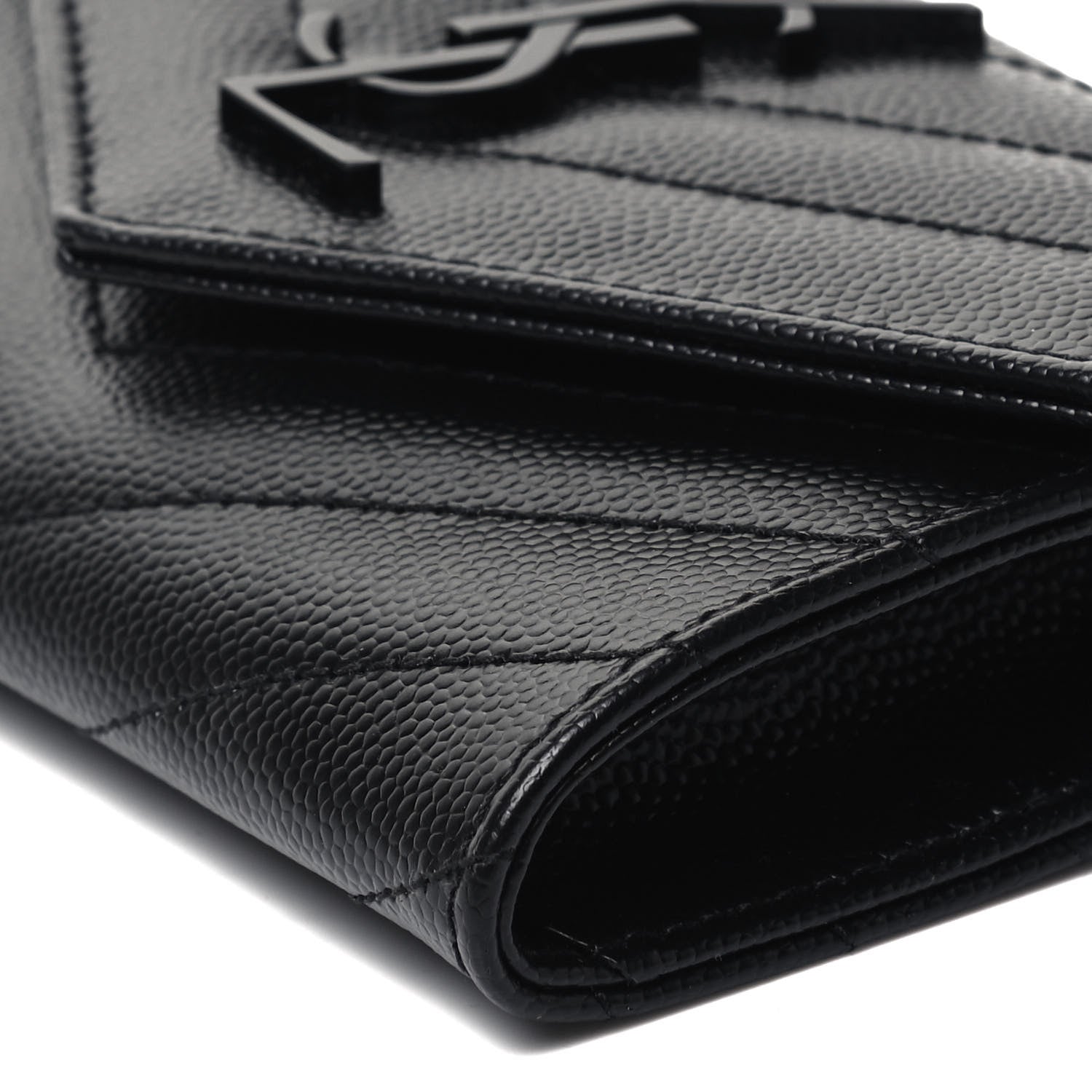 Saint Laurent Grain De Poudre Matelasse Chevron Small Monochrome Monogram Envelope Wallet Black 6 of 9