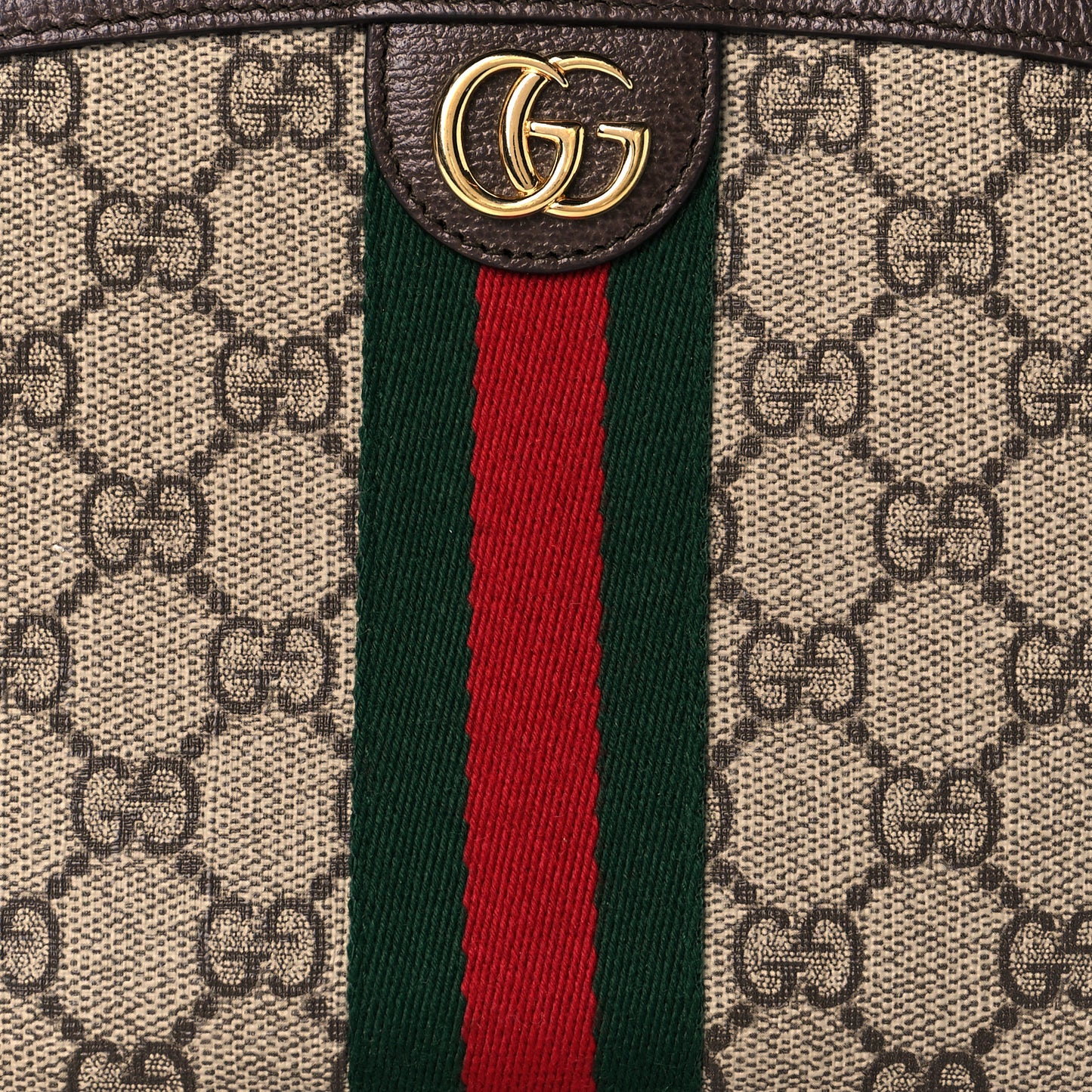 GG Supreme Monogram Textured Calfskin Web Large Ophidia Cosmetic Case Beige Ebony New Acero