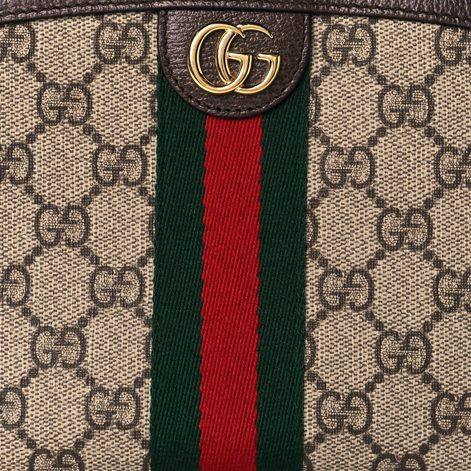 Gucci GG Supreme Monogram Textured Calfskin Web Large Ophidia Cosmetic Case Beige Ebony New Acero 7 of 9
