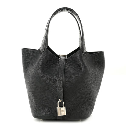 Hermes Taurillon Clemence Matte Alligator Picotin Lock Touch 18 PM Black 1 of 11