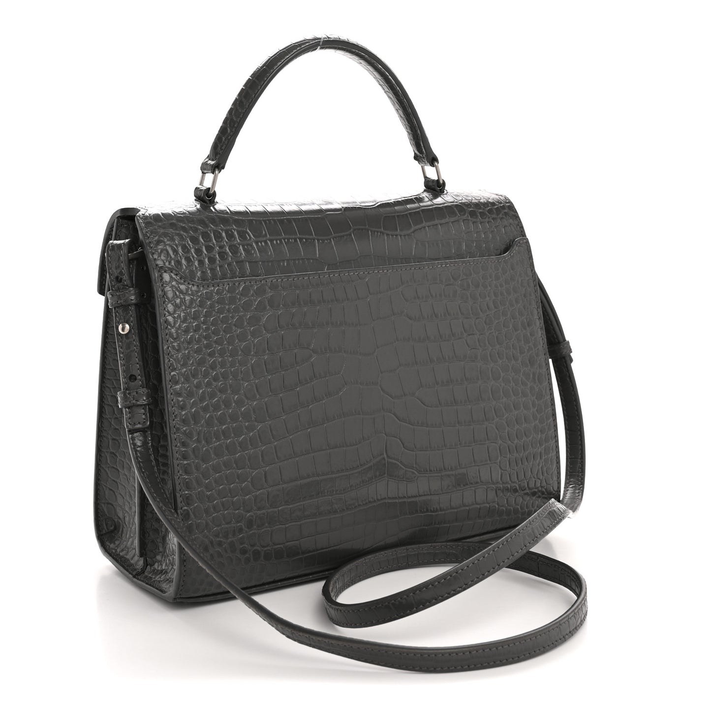 Calfskin Crocodile Embossed Medium Classic Monogram Cassandra Top Handle Fog