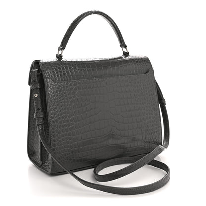 Saint Laurent Calfskin Crocodile Embossed Medium Classic Monogram Cassandra Top Handle Fog 3 of 16