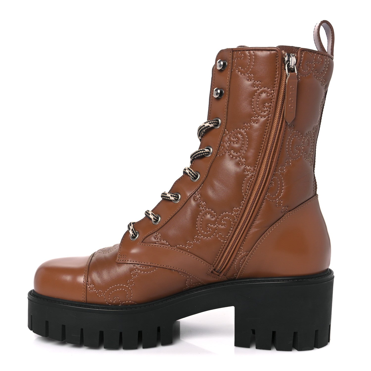 Gucci Cordovan Lux Nappa GG Matelasse Lace Up 60mm Combat Boots 39.5 Dark Hazel Brown 1 of 10