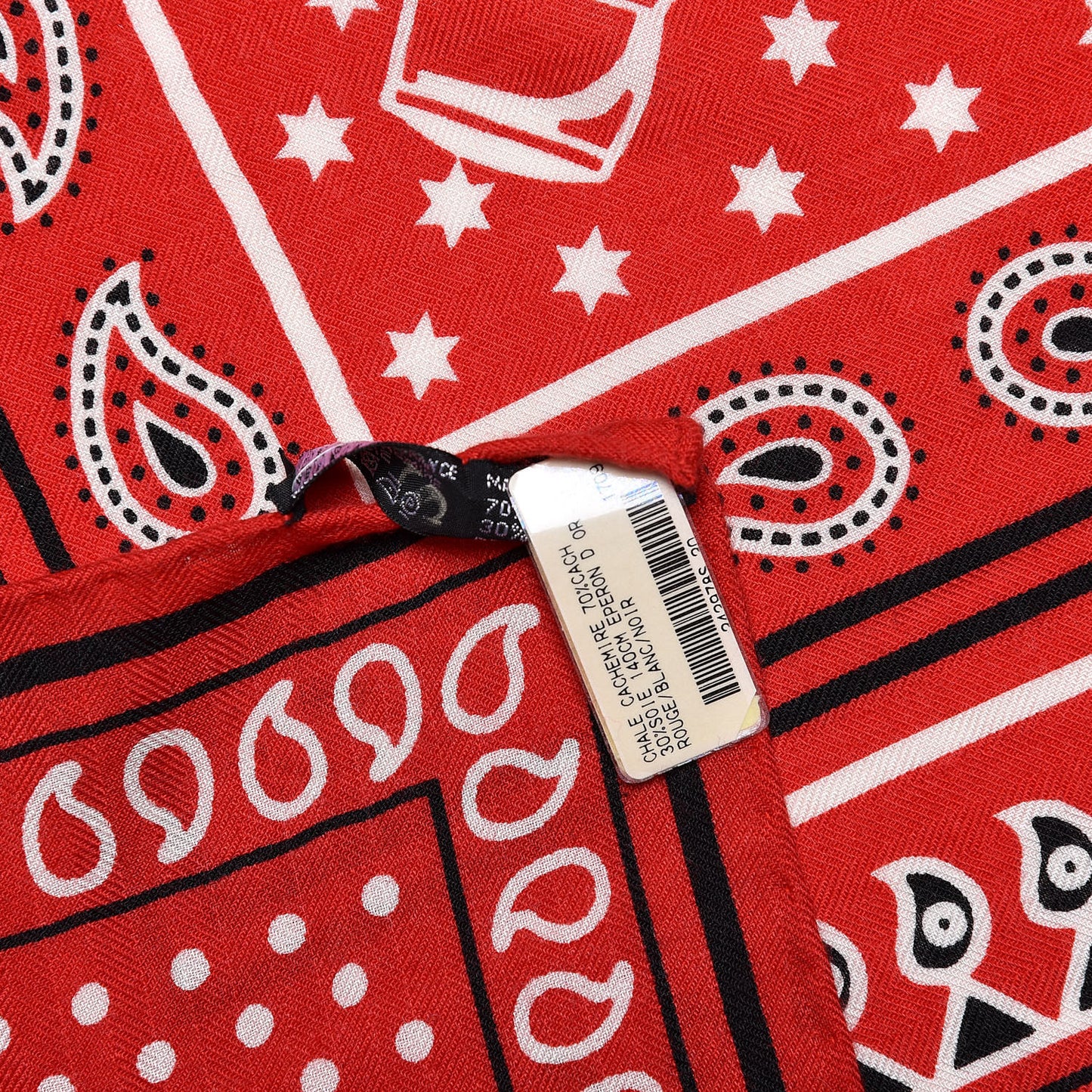 Cashmere Silk Eperon D'Or Shawl 140 Rouge Blanc Noir