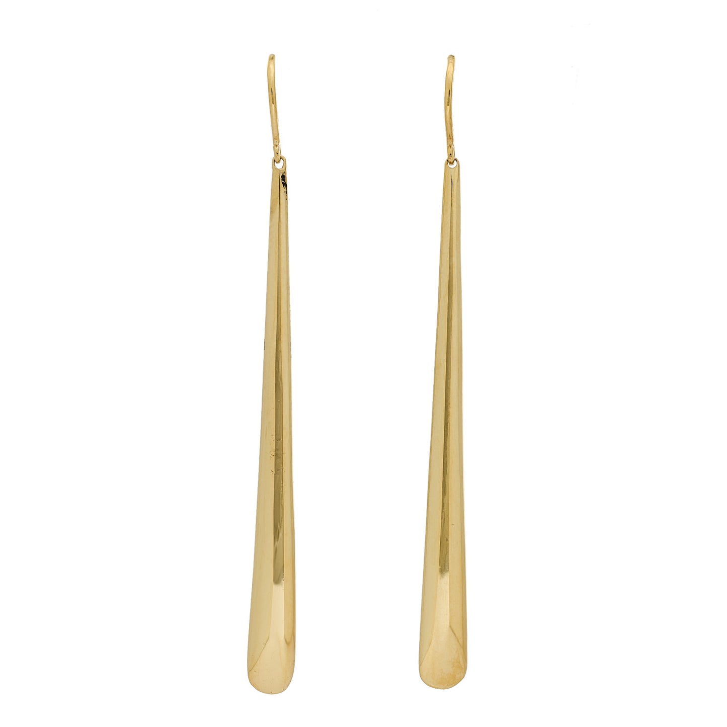 18K Yellow Gold Long Dome Drop Earrings