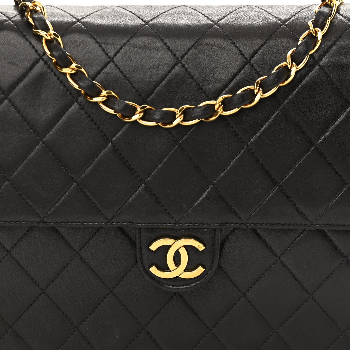 Lambskin Quilted Clutch With Chain Flap Black
