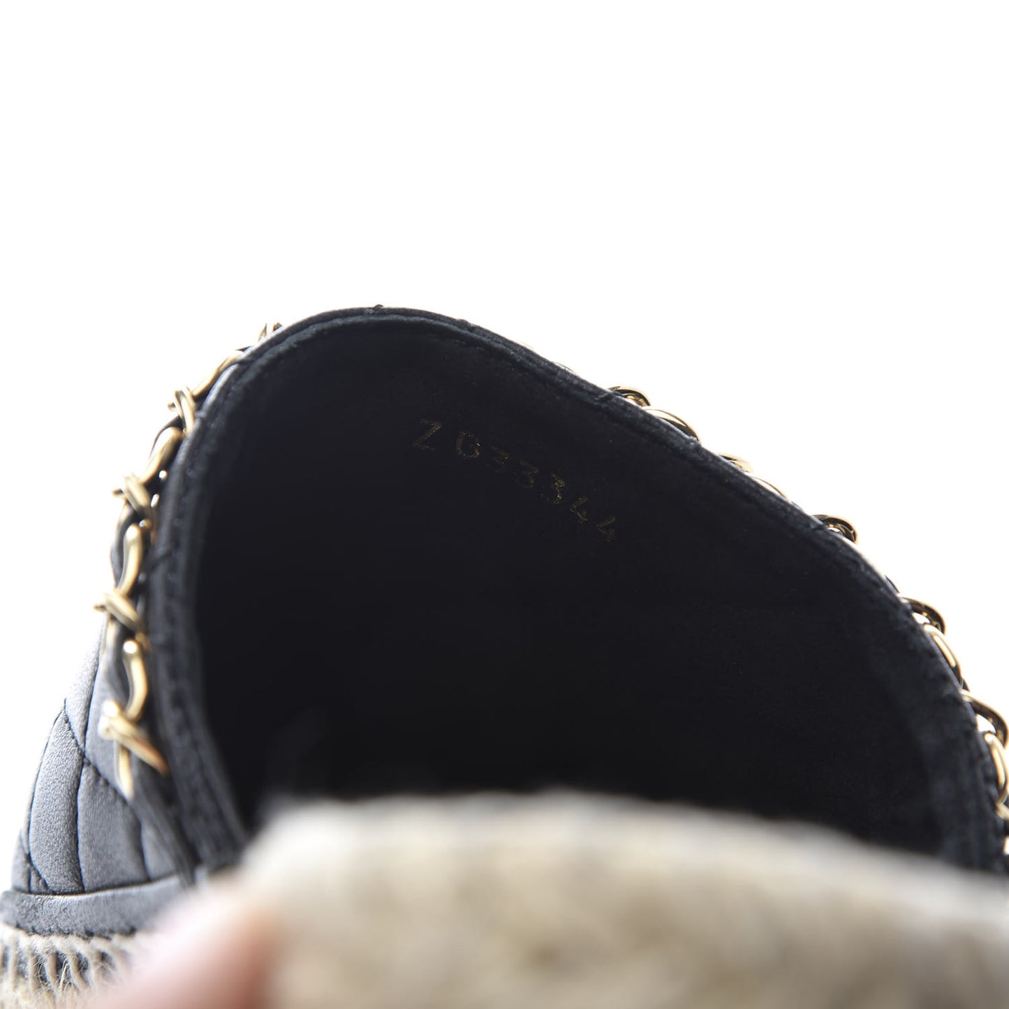 Lambskin Grosgrain Quilted CC Chain Espadrille Mules 37 Black