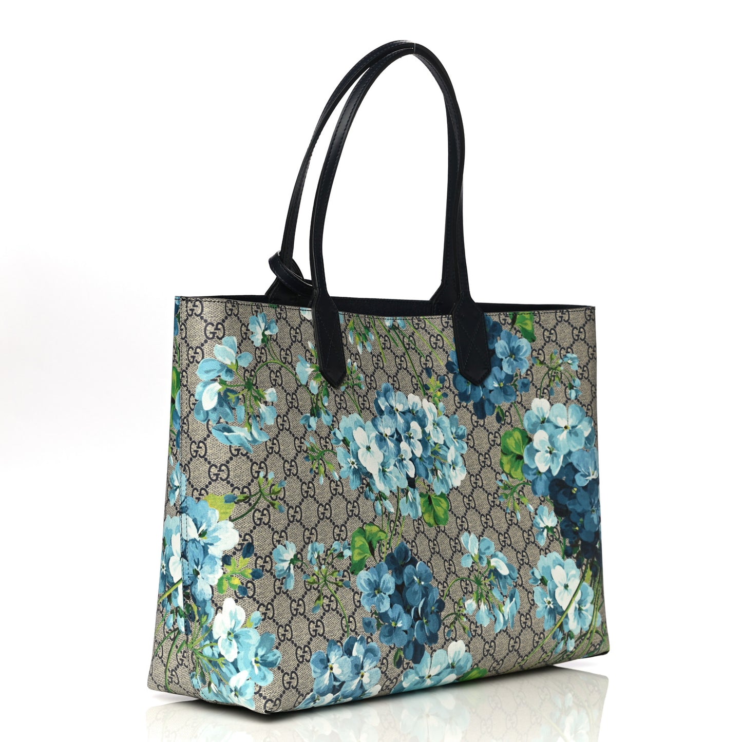 GG Supreme Monogram Blooms Medium Reversible Tote Beige Blue Navy
