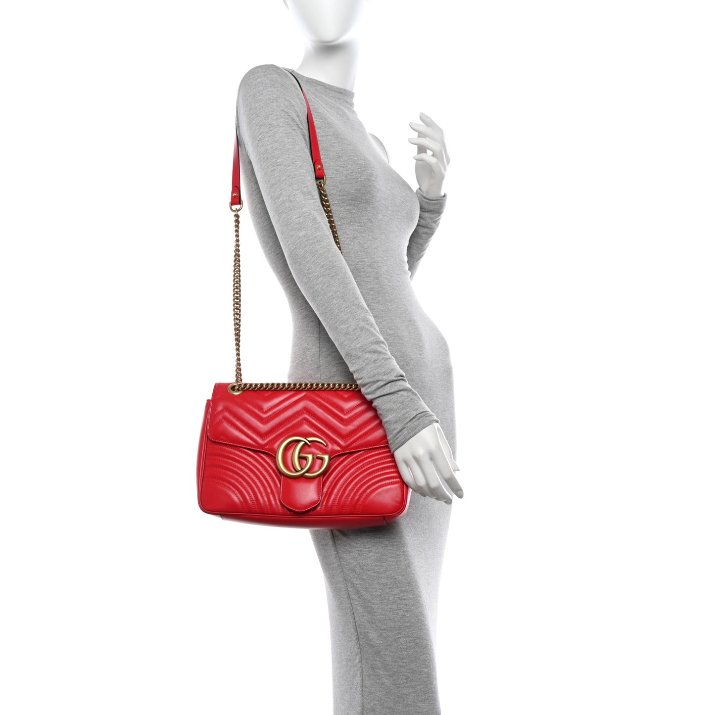 Calfskin Matelasse Medium GG Marmont Shoulder Bag Hibiscus Red