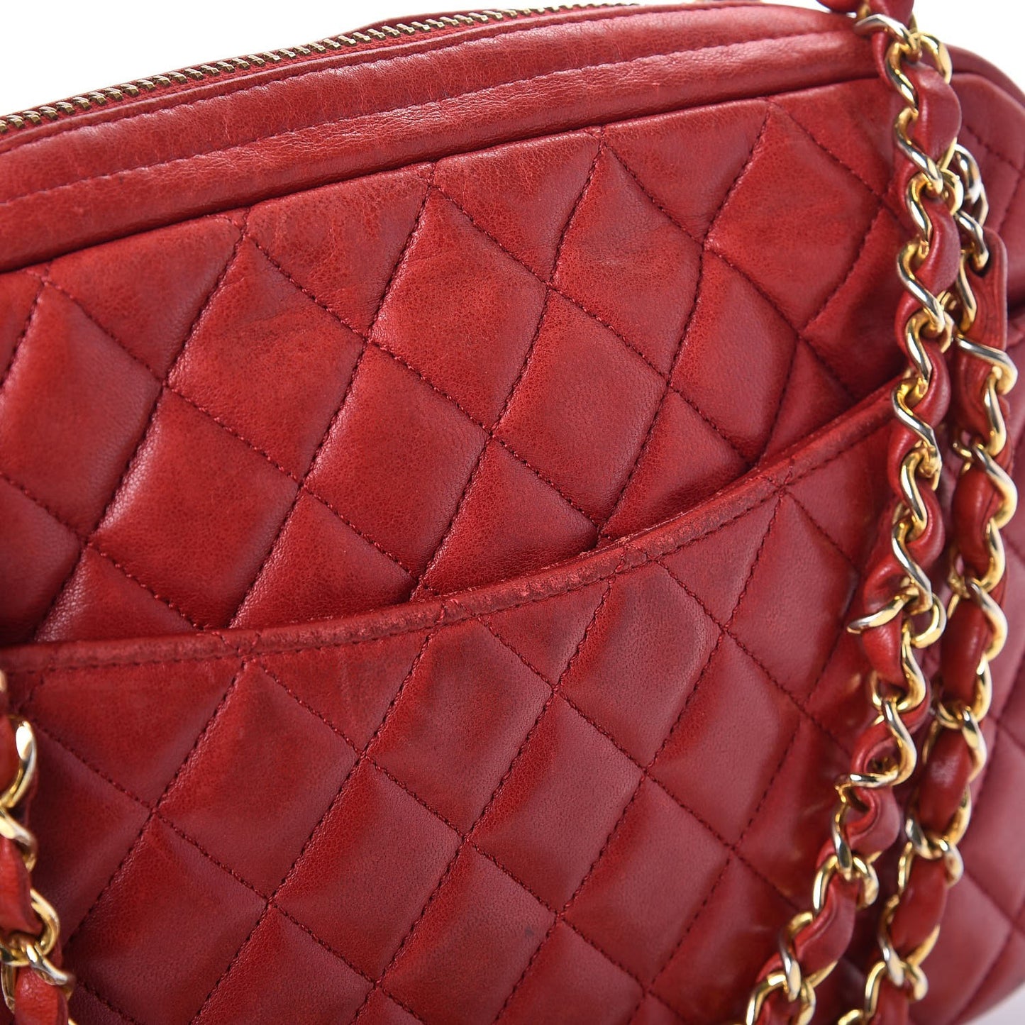 Lambskin Quilted Camera Case Red