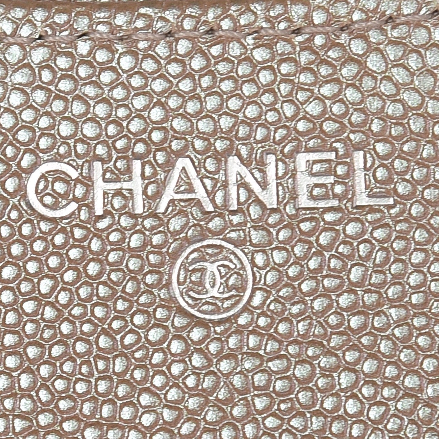 Metallic Caviar Chevron Quilted Compact Flap Wallet Light Gold