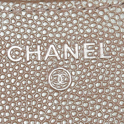 Chanel Metallic Caviar Chevron Quilted Compact Flap Wallet Light Gold 6 of 9