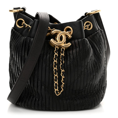 Chanel Iridescent Crumpled Calfskin Coco Pleats Small Drawstring Bag Black 1 of 10