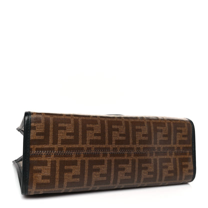 Fendi Glazed Fabric Vitello Century Plexiglass FF 1974 Stamp Patch Small Runaway Shopper Tote Mogano Panna Black 4 of 9