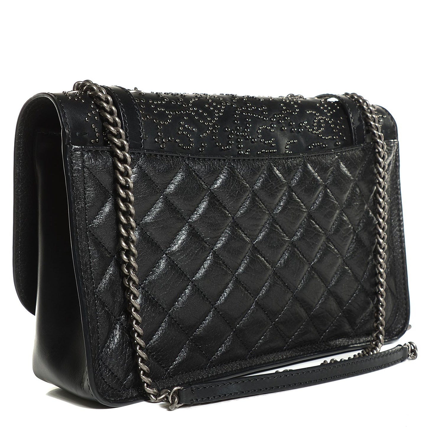Studded Calfskin Lambskin Paris Dallas Flap Black