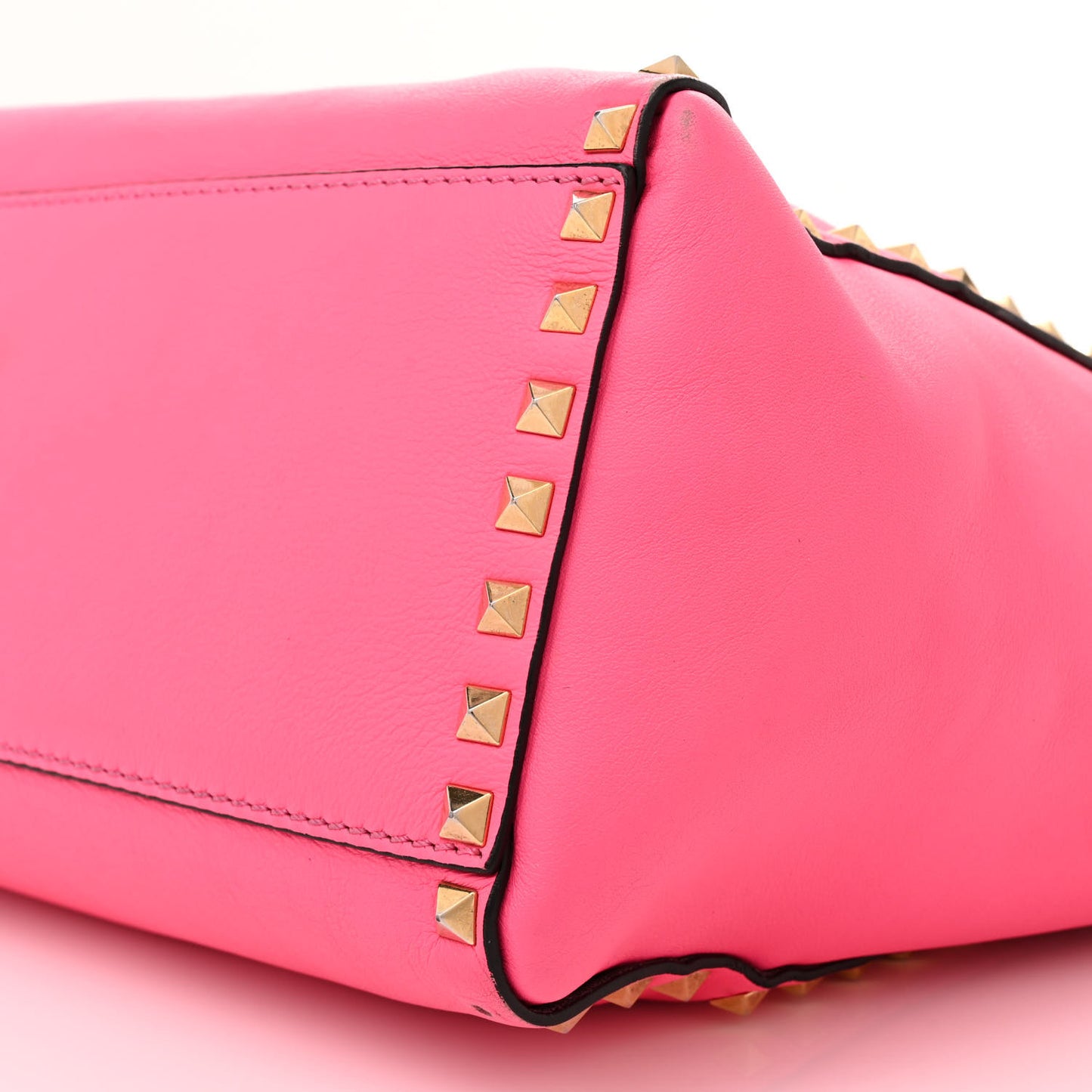 VALENTINO GARAVANI Vitello Rockstud Double Handle Tote Fuxia Fluo