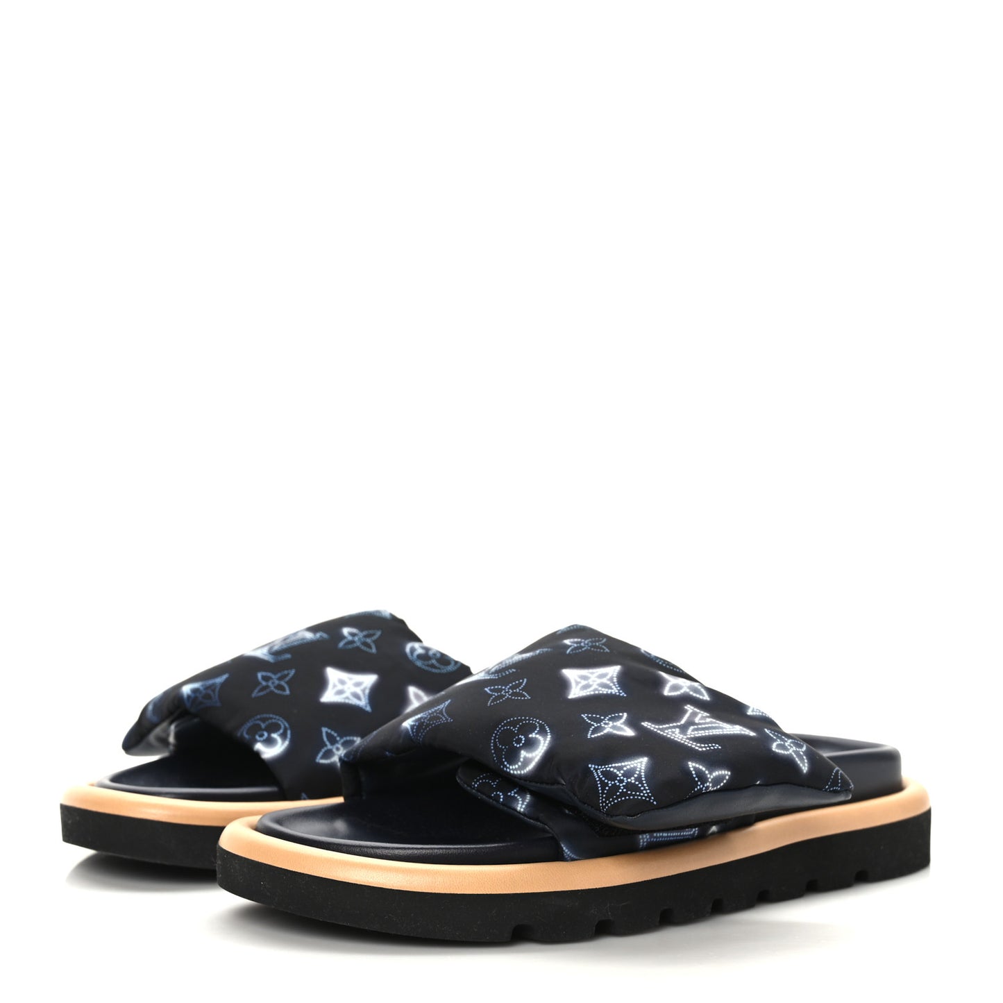 Nylon Monogram Womens Pool Pillow Comfort Mules 37 Navy Blue