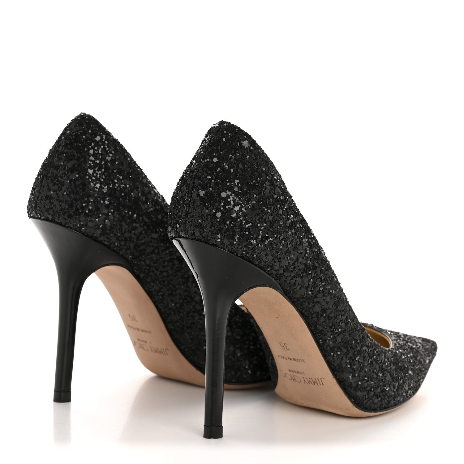 Jimmy Choo Coarse Glitter Pointy Toe Romy 85 Pumps 35 Black