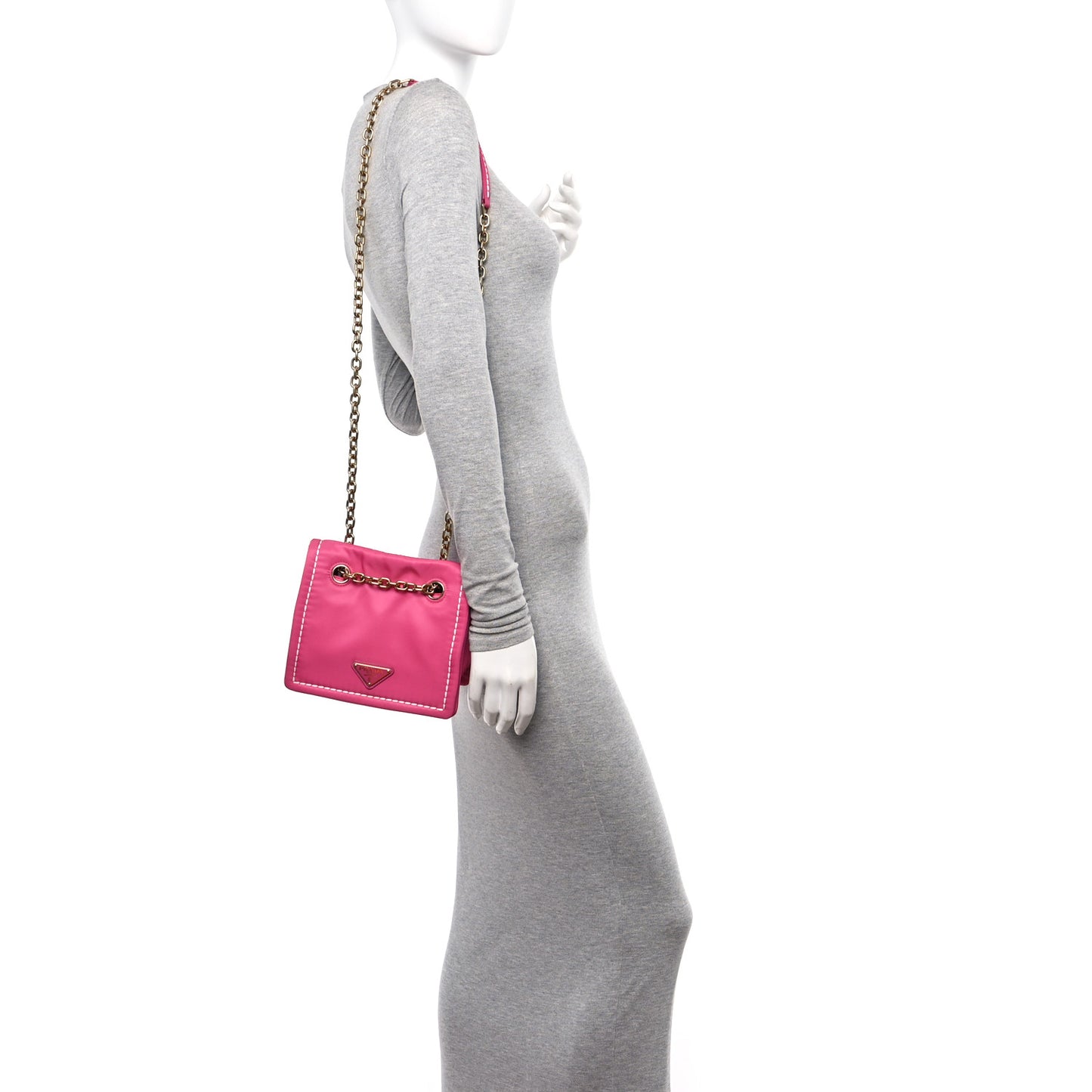 Nylon Tessuto Small Chain Shoulder Bag Fuxia