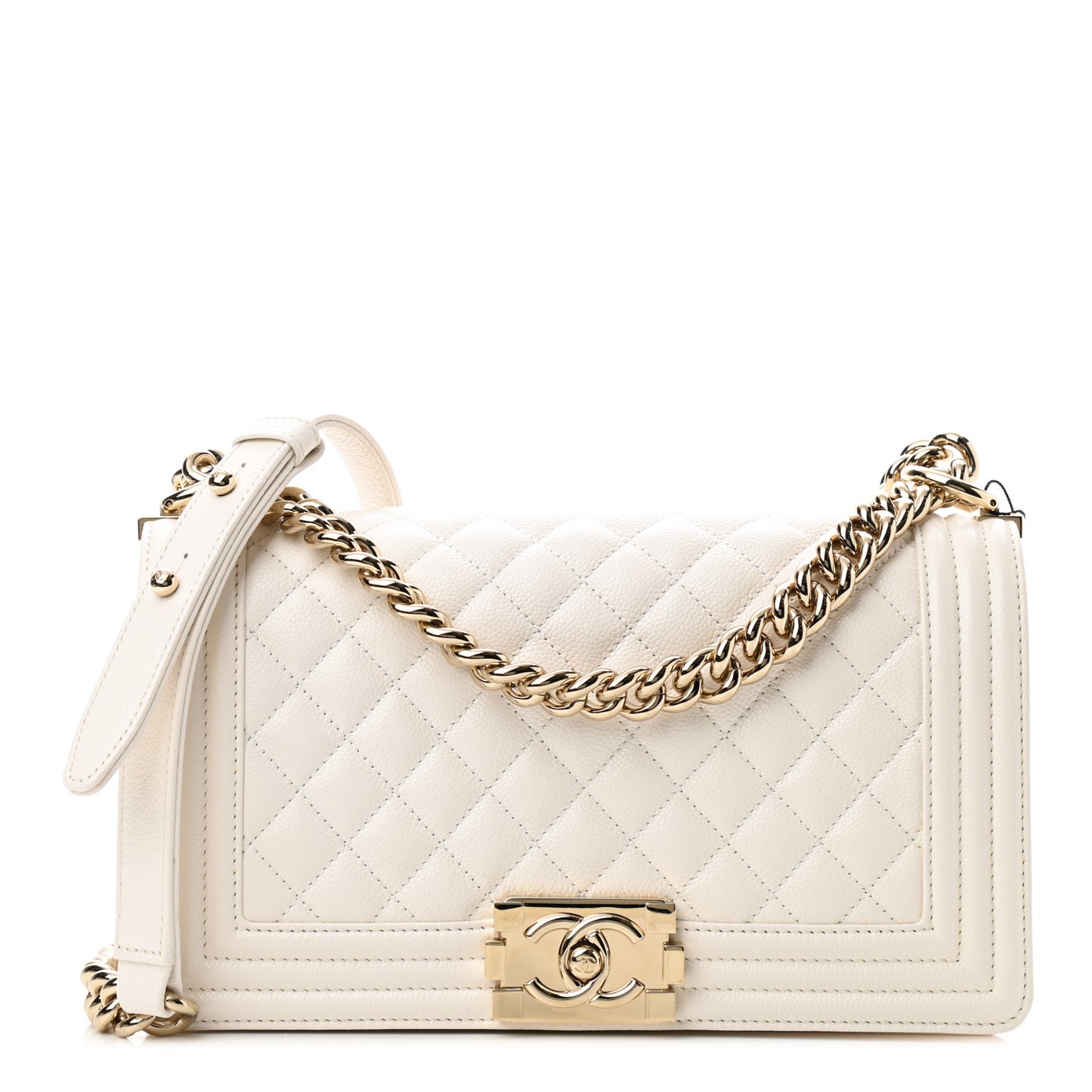 Caviar Quilted Medium Boy Flap White