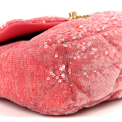 Chanel Sequin Quilted Medium Chanel 19 Flap Coral 9 of 10