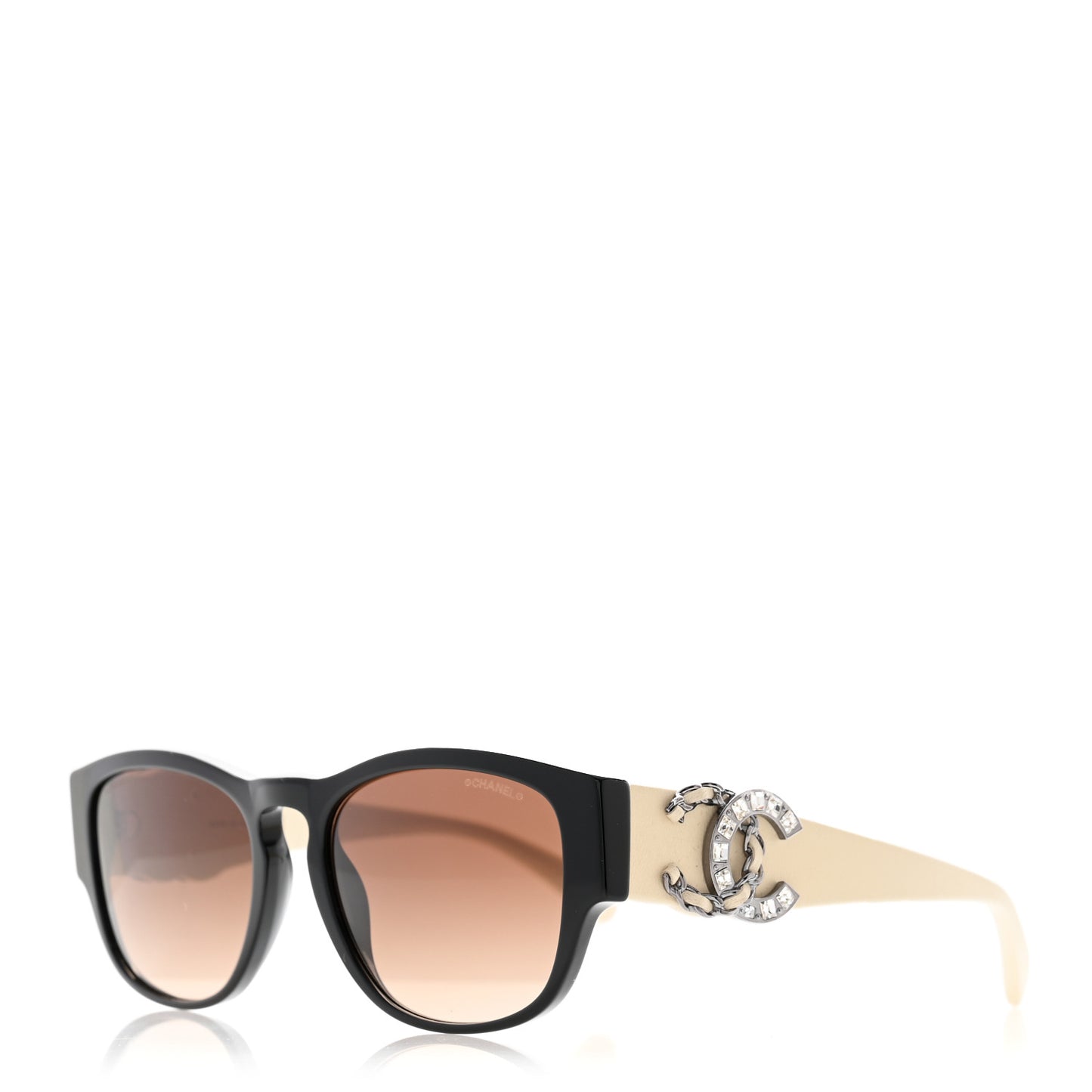 Acetate Lambskin Crystal Baguette Chain CC Sunglasses 5454-Q-B Black Beige