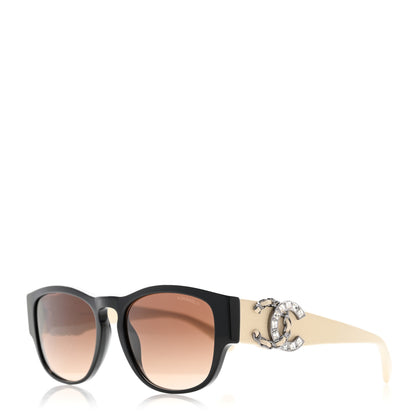 Chanel Acetate Lambskin Crystal Baguette Chain CC Sunglasses 5454-Q-B Black Beige 1 of 9