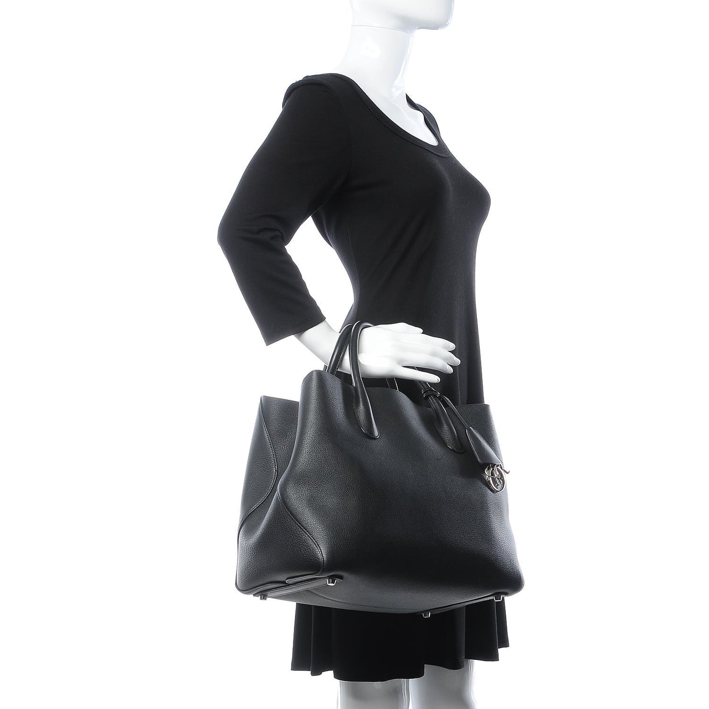Supple Grained Calfskin Large Open Bar Tote Black
