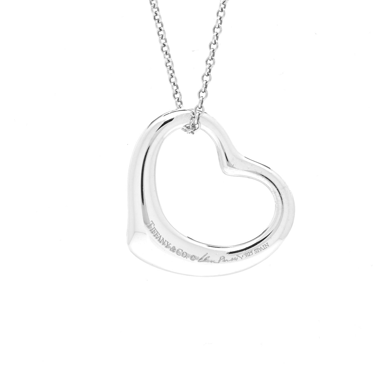 Tiffany Sterling Silver 27mm Elsa Peretti Open Heart Pendant Necklace 3 of 4