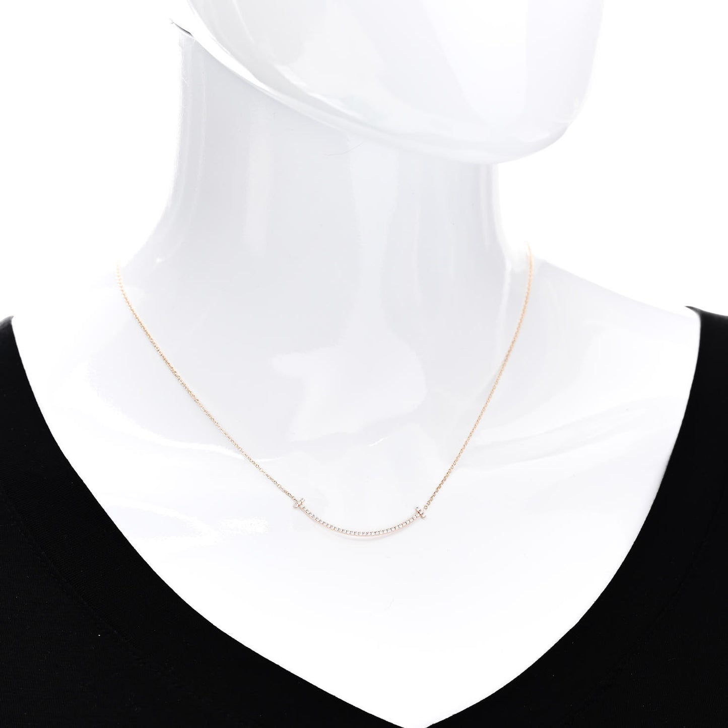 18K Rose Gold Diamond Small T Smile Pendant Necklace