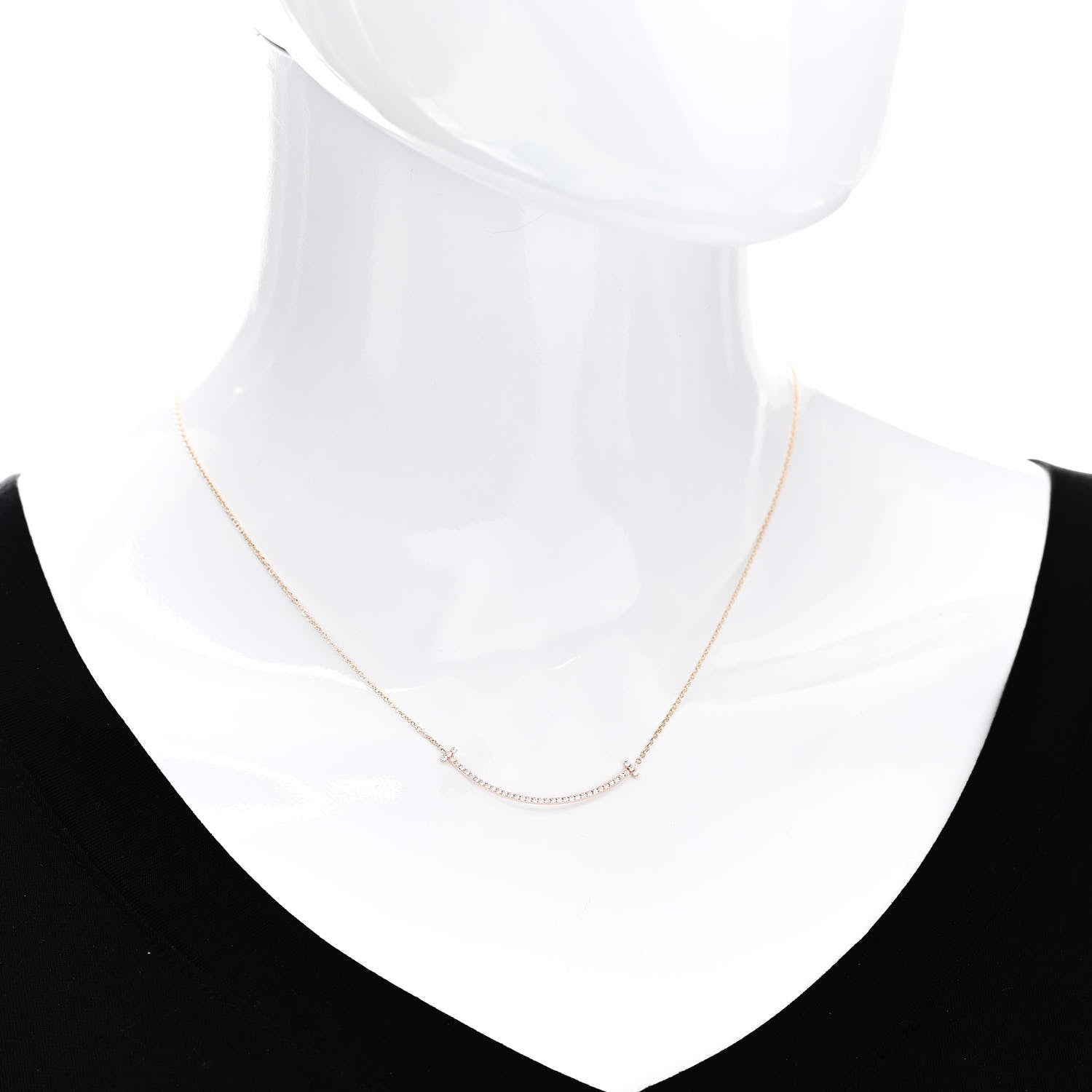 Tiffany 18K Rose Gold Diamond Small T Smile Pendant Necklace 2 of 6
