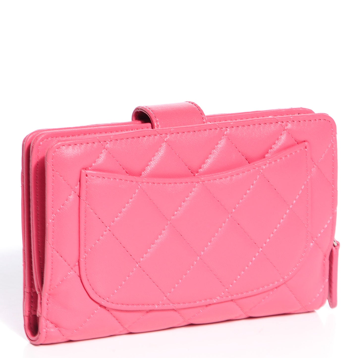 Lambskin Quilted Large Zip Pocket Wallet Pink