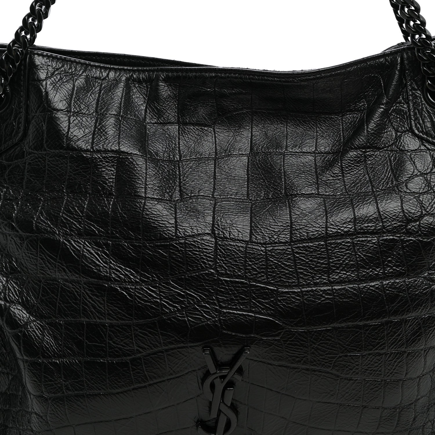 Saint Laurent Calfskin Crocodile Embossed Monogram Medium Niki Shopping Bag Black 8 of 11