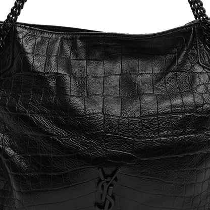 Saint Laurent Calfskin Crocodile Embossed Monogram Medium Niki Shopping Bag Black 8 of 11