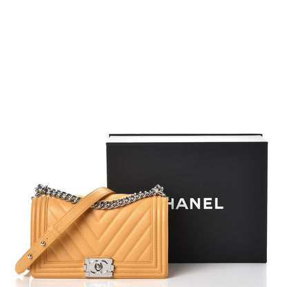 Chanel Calfskin Chevron Quilted Medium Boy Flap Yellow 9 of 9