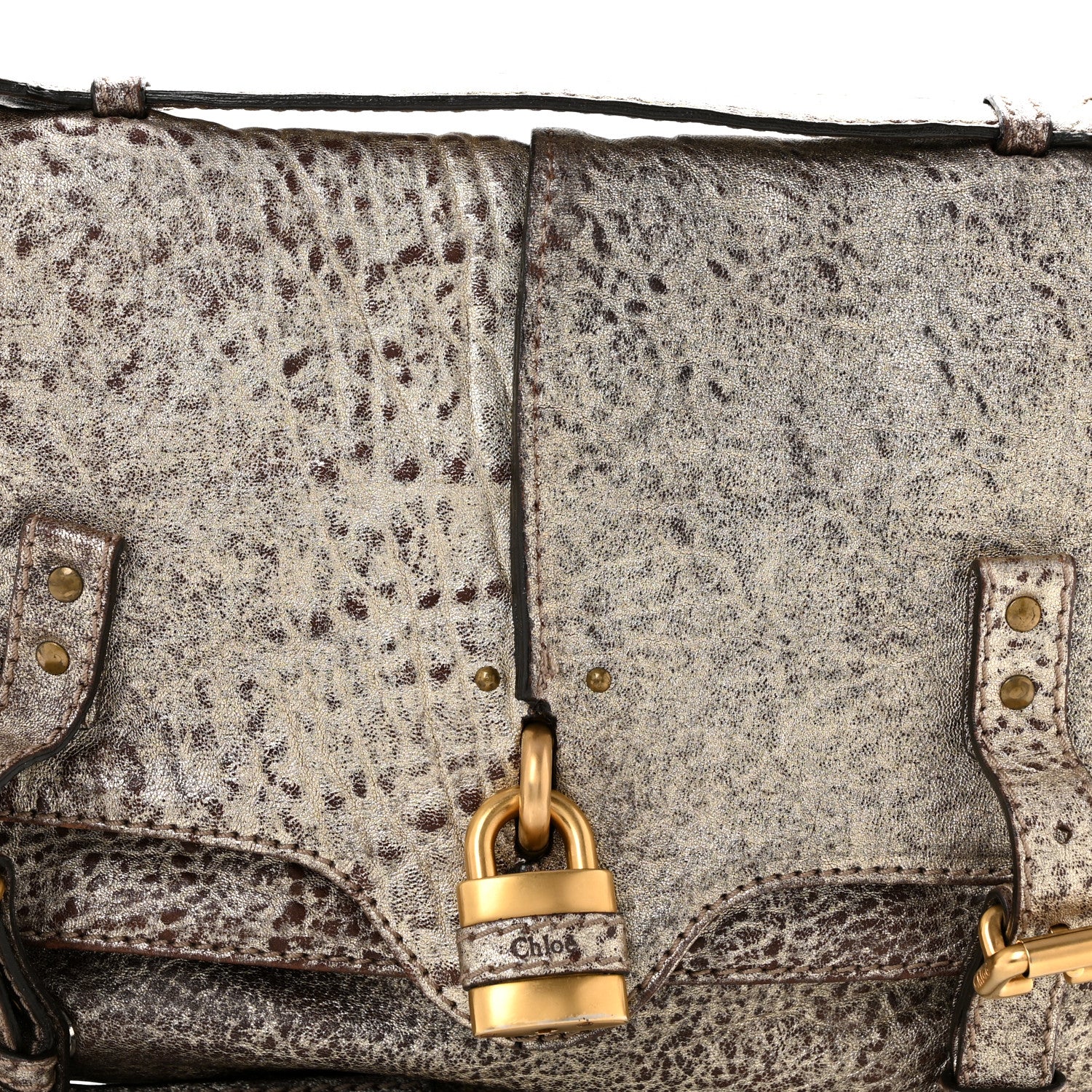 Chloe Metallic Pebbled Lambskin Paddington Satchel Grey 8 of 14