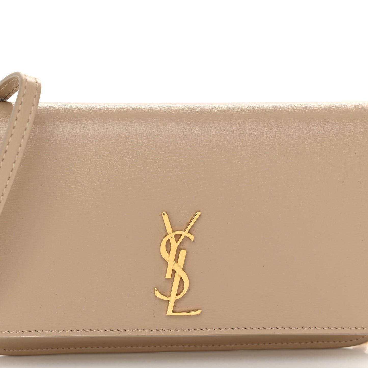 Grained Calfskin Monogram Phone Holder Crossbody Beige