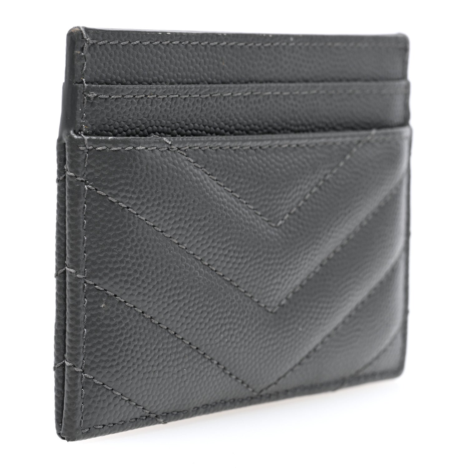 Saint Laurent Grain De Poudre Matelasse Chevron Cassandre Credit Card Case Storm 3 of 8