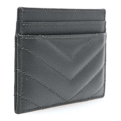 Saint Laurent Grain De Poudre Matelasse Chevron Cassandre Credit Card Case Storm 3 of 8