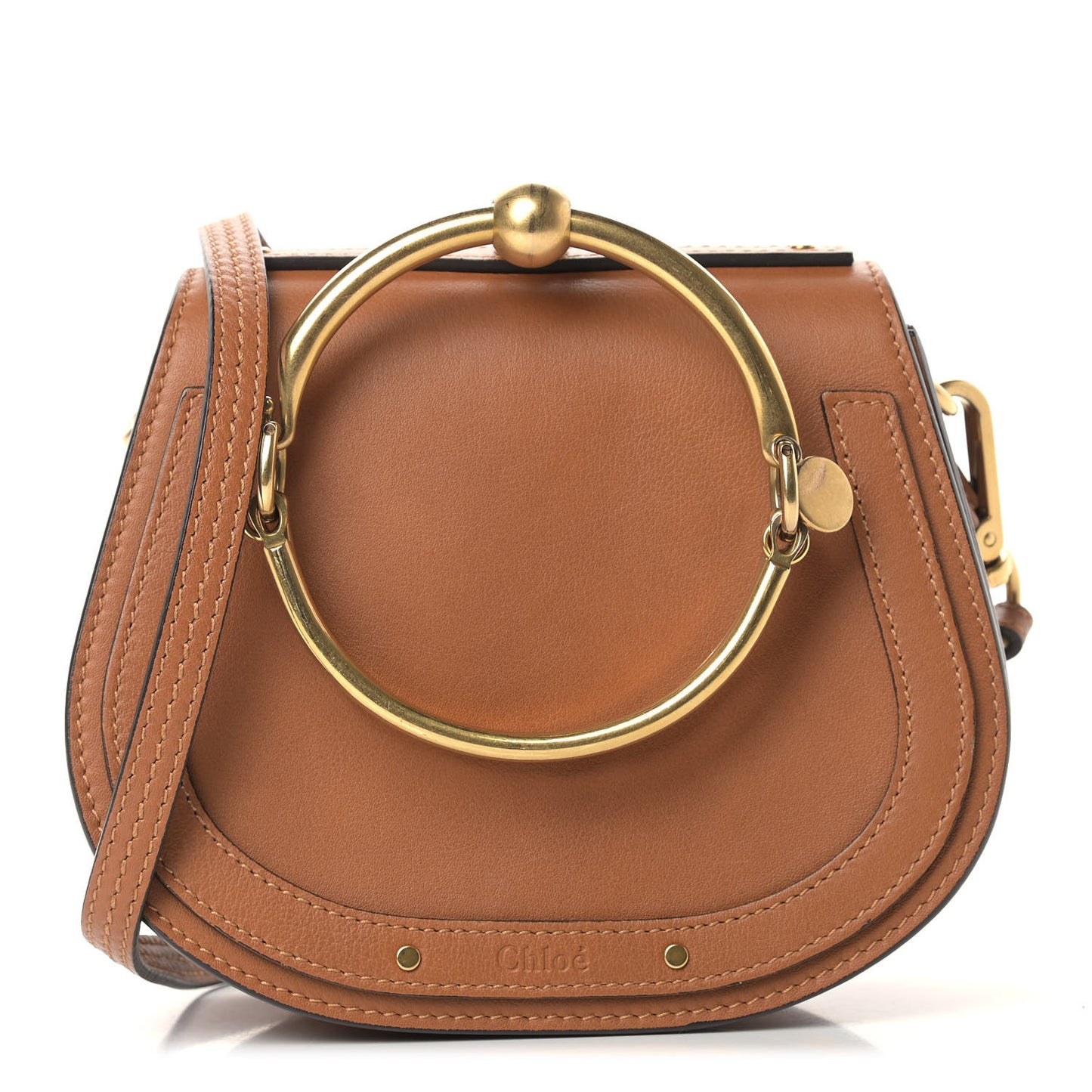 Calfskin Suede Small Nile Bracelet Bag Caramel