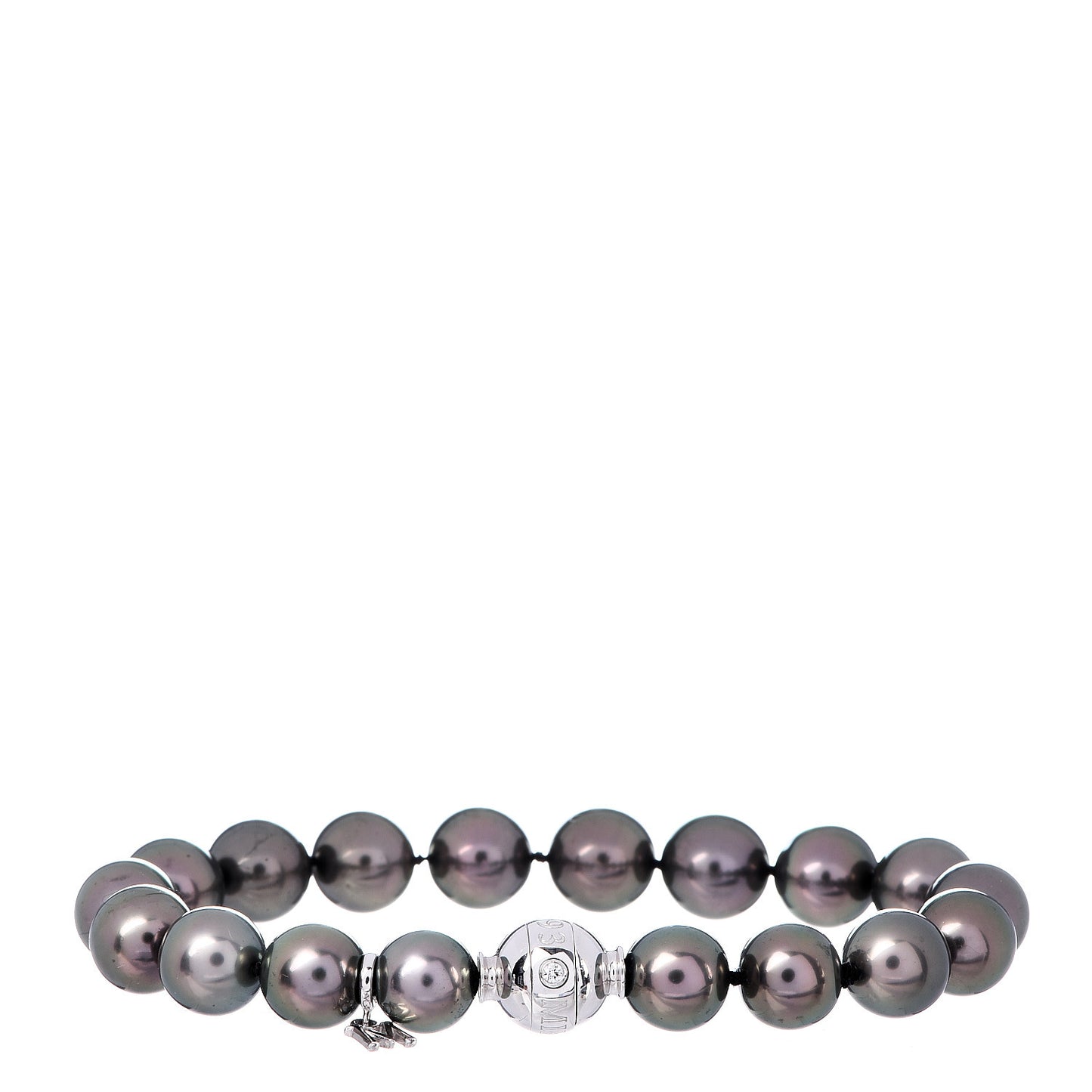 18K White Gold Diamond Black South Sea Pearl 9-9.5mm Bracelet