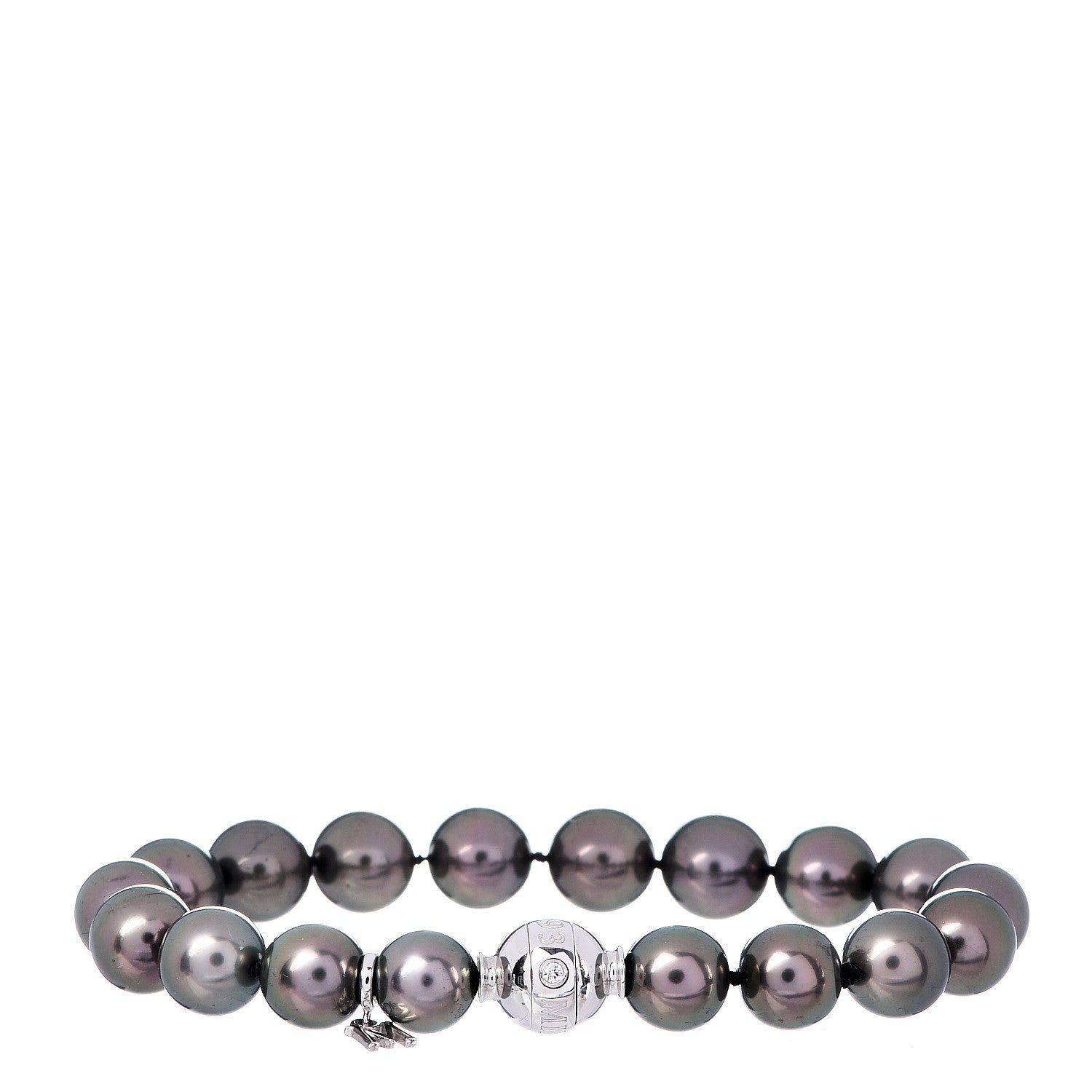 Mikimoto 18K White Gold Diamond Black South Sea Pearl 9-9.5mm Bracelet 1 of 5