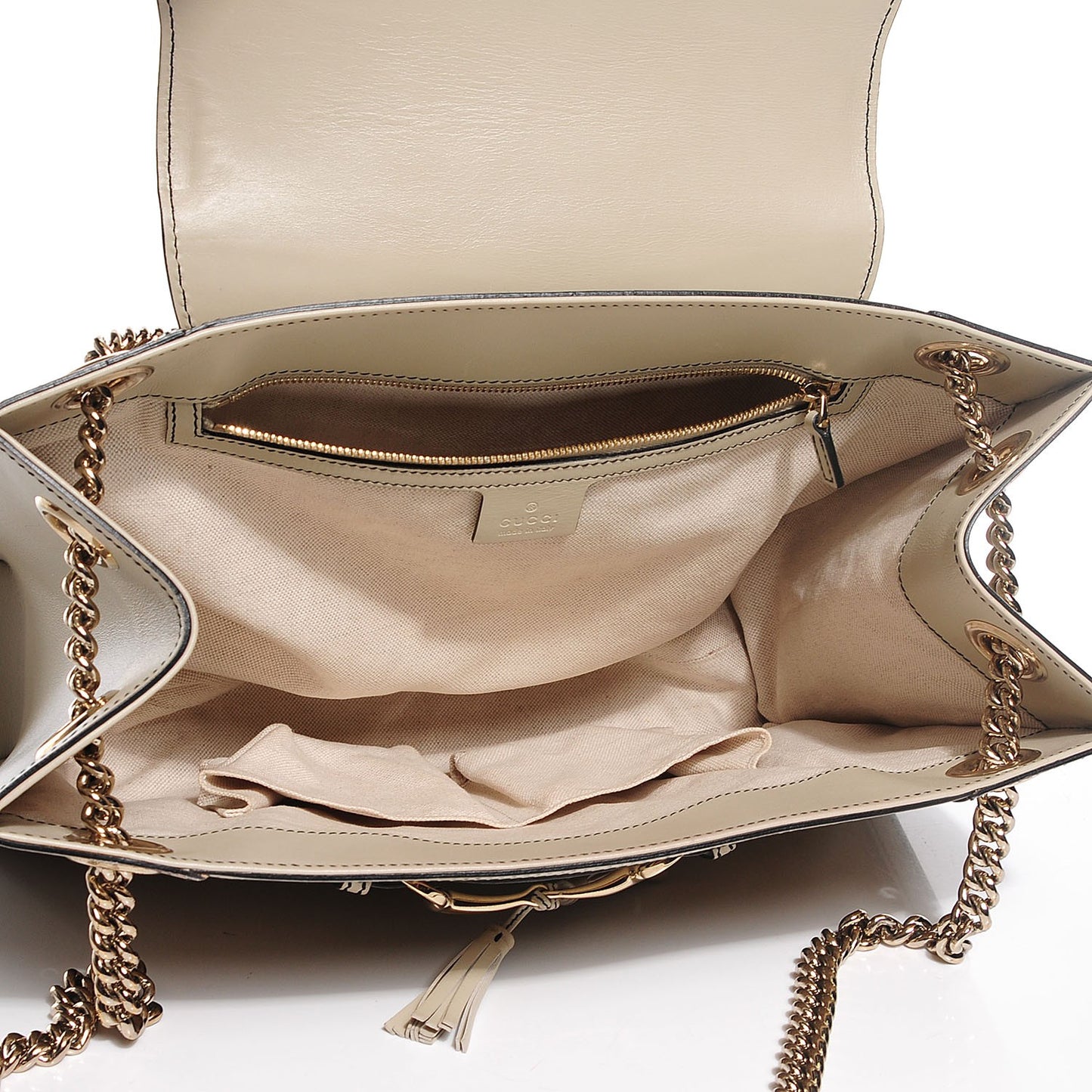 Monogram Margaux Calfskin Large Emily Chain Shoulder Bag Beige Ebony Mystic White