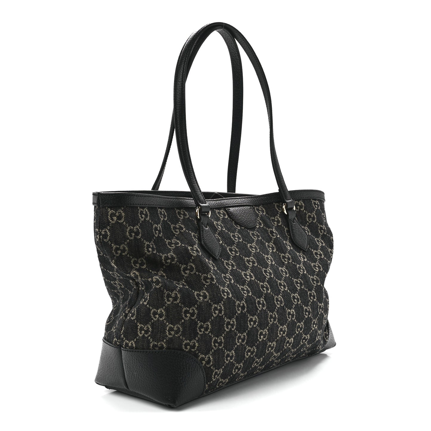 Jacquard Black Denim GG Monogram Medium Ophidia Shopping Tote Black Ivory