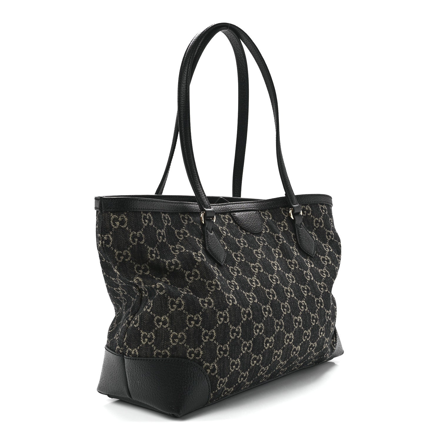 Gucci Jacquard Black Denim GG Monogram Medium Ophidia Shopping Tote Black Ivory 2 of 10