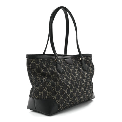 Gucci Jacquard Black Denim GG Monogram Medium Ophidia Shopping Tote Black Ivory 2 of 10