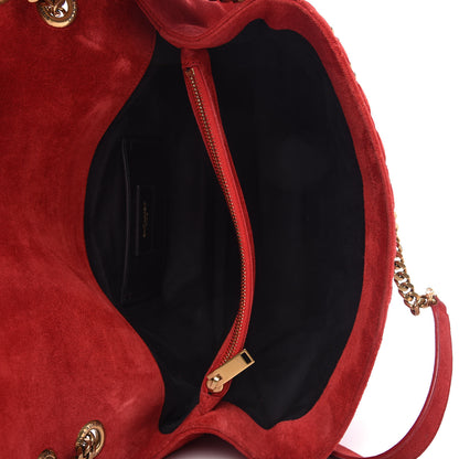 Saint Laurent Suede Mixed Matelasse Triquilt Large Monogram Envelope Satchel Red 5 of 10